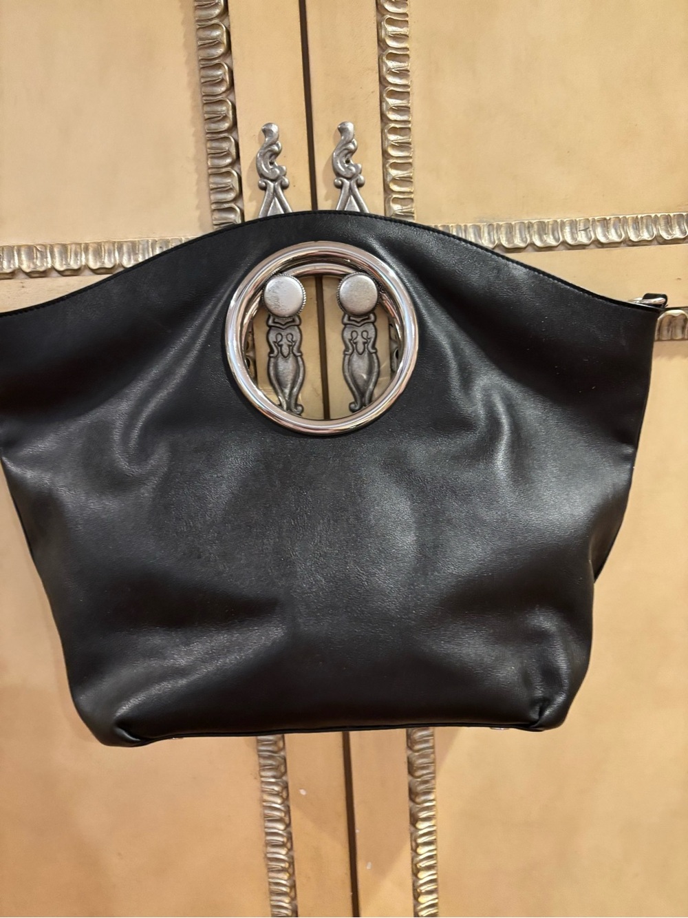 INC International Concepts Black Bag with Silver Ring Accent